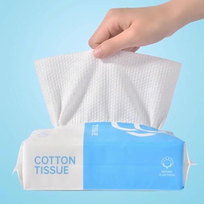 STRBOXONG منشفة وجه قطنية قابلة للتخلص منها للنساء، ناعمة، جافة، مناديل أطفال، منشفة تنظيف وجه تجميلية، محمولة للبشرة الحساسة والأطفال ومزيل مكياج ورعاية شخصية (1 عبوة) - Image 1